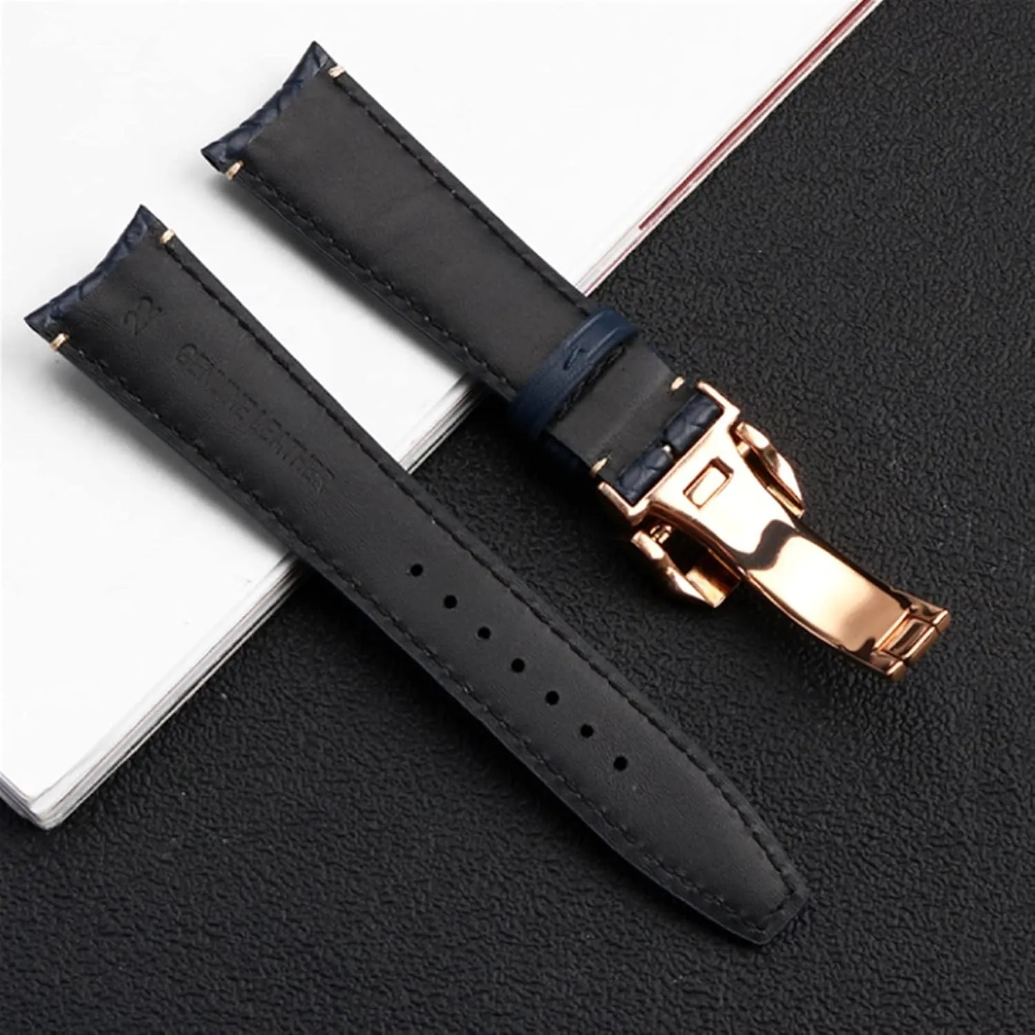 Buckle Strap 22mm Woven Cowhide Leather Watchband For IWC IW344205 Portuguese Chronograph gravel luckily grimly stickpin Pilot Portofino Folding 