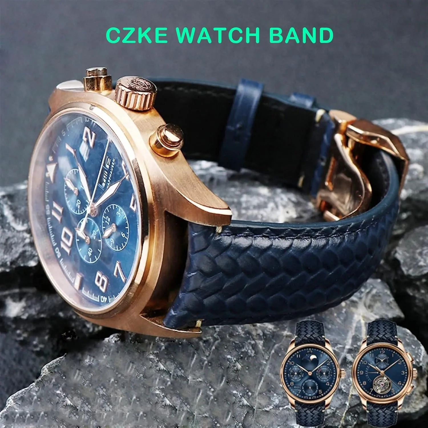 Buckle Strap 22mm Woven Cowhide Leather Watchband For IWC IW344205 Portuguese Chronograph gravel luckily grimly stickpin Pilot Portofino Folding 