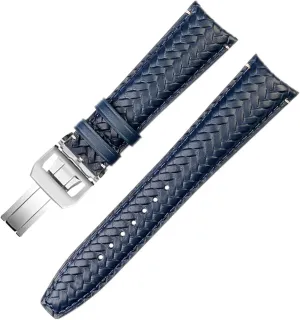 Buckle Strap 22mm Woven Cowhide Leather Watchband For IWC IW344205 Portuguese Chronograph gravel luckily grimly stickpin Pilot Portofino Folding 