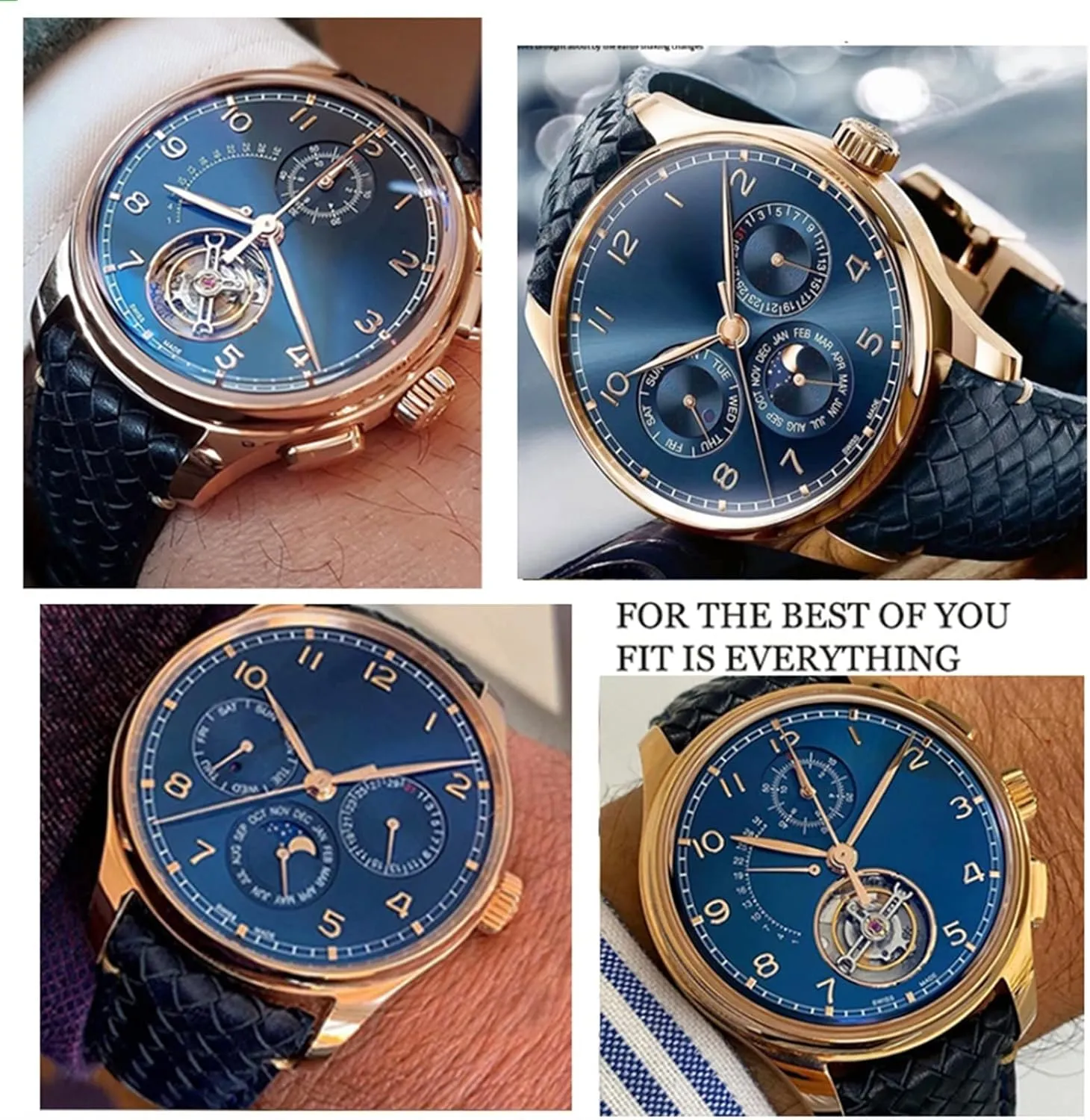 Buckle Strap 22mm Woven Cowhide Leather Watchband For IWC IW344205 Portuguese Chronograph gravel luckily grimly stickpin Pilot Portofino Folding 