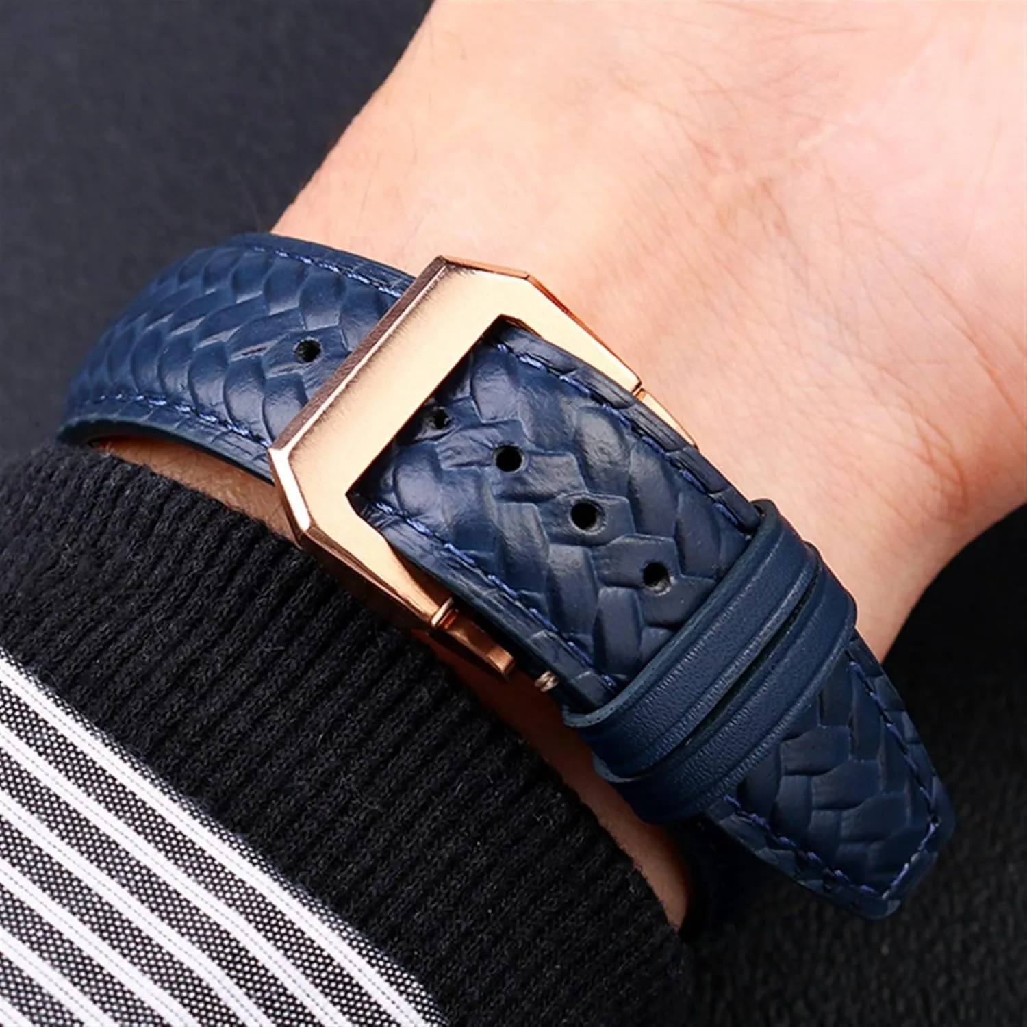 Buckle Strap 22mm Woven Cowhide Leather Watchband For IWC IW344205 Portuguese Chronograph gravel luckily grimly stickpin Pilot Portofino Folding 