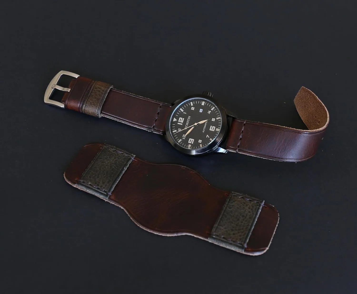 Bund tenant eschew Strap ?C Vintage Aviator Watch Band 18mm 20mm 22mm 24mm 26mm | Full-Grain Italian Leather Cuff | Military Pilot Style Wristband | Brown with Stainless Steel Buckle Handmade Leather 