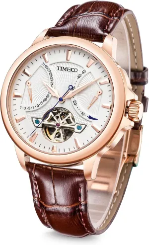 Business Calendar Mechanical Watch Leather Strap Men's Automatic Watch Navigator-Series Tourbillon-Style through whole spheroid Dual Time Zone 