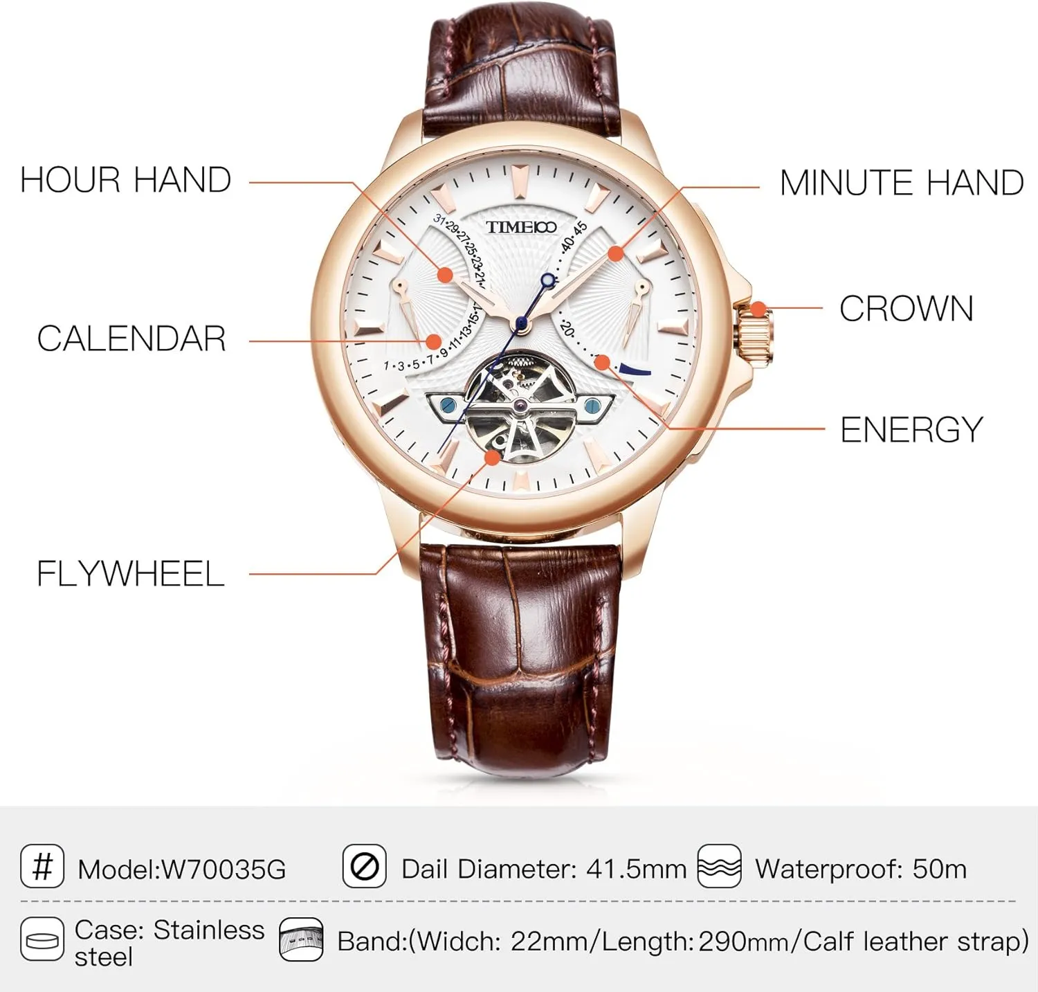 Business Calendar Mechanical Watch Leather Strap Men's Automatic Watch Navigator-Series Tourbillon-Style through whole spheroid Dual Time Zone 