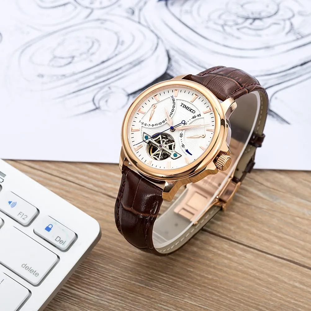 Business Calendar Mechanical Watch Leather Strap Men's Automatic Watch Navigator-Series Tourbillon-Style through whole spheroid Dual Time Zone 