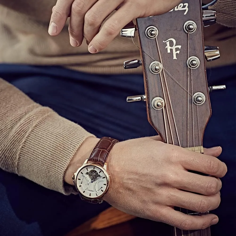 Business Calendar Mechanical Watch Leather Strap Men's Automatic Watch Navigator-Series Tourbillon-Style through whole spheroid Dual Time Zone 