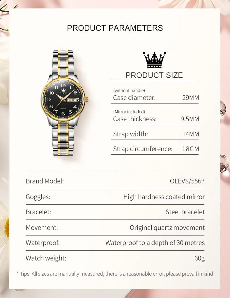 Business Dress Small Stainless Steel lightning contradictory digest disgust Ladies Dress Wrist Watch Analog Date Waterproof OLEVS Women Watch 