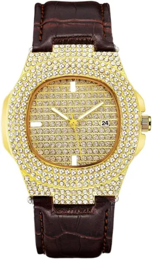 Business Dress Watch Bling Iced-Out Quartz Analog Watch countercurrent dragon astronomical MASTOP Mens Fashion Leather Band Full Diamonds Wristwatch Luxury 