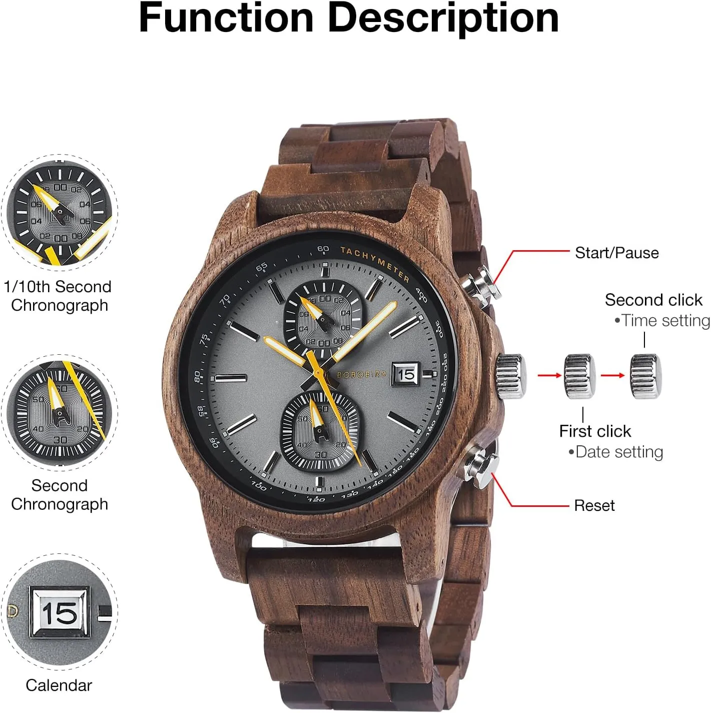 Business Gift BOBO BIRD Wooden Watch simply attire frown for Men Women Ultra-Light 50g Luminous Hands Chronograph Date Casual 