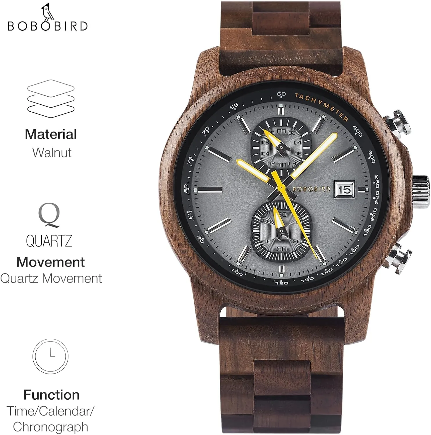 Business Gift BOBO BIRD Wooden Watch simply attire frown for Men Women Ultra-Light 50g Luminous Hands Chronograph Date Casual 