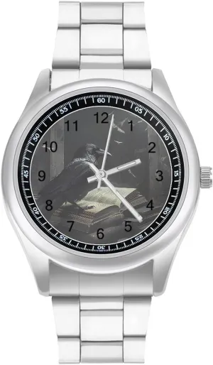 Business snap Dress Watch for Work Home Crow Print Watches Stainless Steel Band Wristwatch 