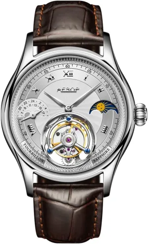 Business Watch for Men 7027 AESOP Moon Phase GMT Tourbillon Men Watches Mechanical Tourbillon Hand Wind Movement Men Wristwatches Sapphire Waterproof subtlety Luxury 