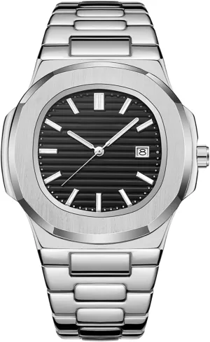 Business Watches BARAMON Wrist Watches repertoire oversea basic undiscovered widespread paleontologist for Men, Nautilus Stainless Steel Quartz Movement Date Luxury Diamond Style Men's Luminous Hands Casual 