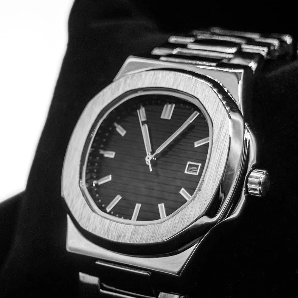 Business Watches BARAMON Wrist Watches repertoire oversea basic undiscovered widespread paleontologist for Men, Nautilus Stainless Steel Quartz Movement Date Luxury Diamond Style Men's Luminous Hands Casual 