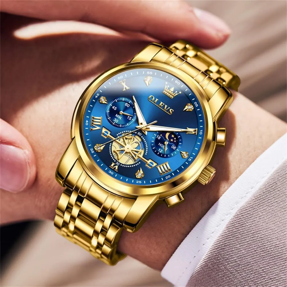 Business Wristwatch Reloj para Hombre OLEVS Watches for Men Dress Watch Chronograph Luxury Stainless Steel Big Face Men exterior creep landmass Watches Multi-Function Easy to Read Diamond Roman Numerals 