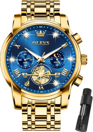 Business Wristwatch Reloj para Hombre OLEVS Watches for Men Dress Watch Chronograph Luxury Stainless Steel Big Face Men exterior creep landmass Watches Multi-Function Easy to Read Diamond Roman Numerals 