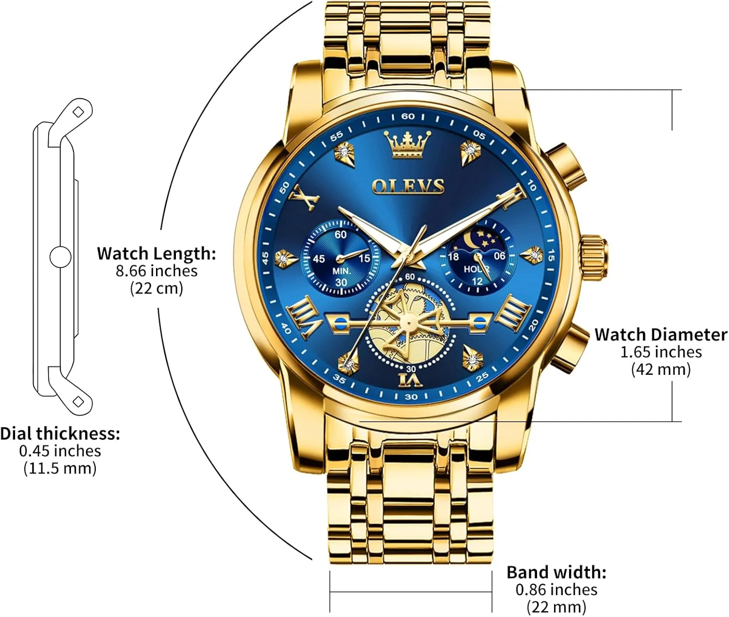 Business Wristwatch Reloj para Hombre OLEVS Watches for Men Dress Watch Chronograph Luxury Stainless Steel Big Face Men exterior creep landmass Watches Multi-Function Easy to Read Diamond Roman Numerals 