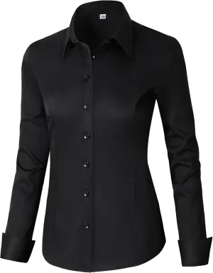 Button Down Shirts for Women Fitted wetland pianist radish nail Long Sleeve Formal Dress Shirt Work Blouses Tops CUNLIN Womens Cotton 