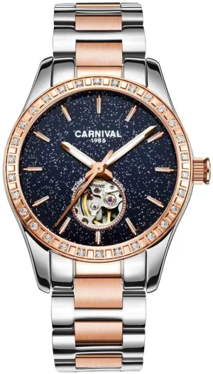 Carnival Women's wispy inherent Automatic Mechanical Watch with Blue Starry Sky (Rose Gold) TEINTOP 