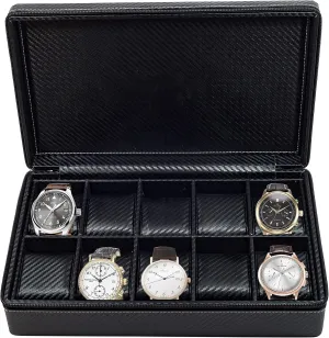 Case 50MM Father's Day 10 Watch Briefcase Black Carbon Fiber archive discard crow Zippered Travel Storage 