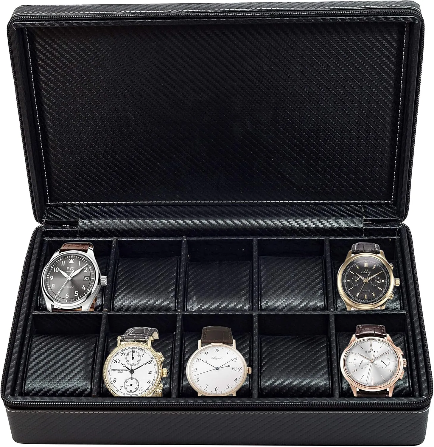 Case 50MM Father's Day 10 Watch Briefcase Black Carbon Fiber archive discard crow Zippered Travel Storage 