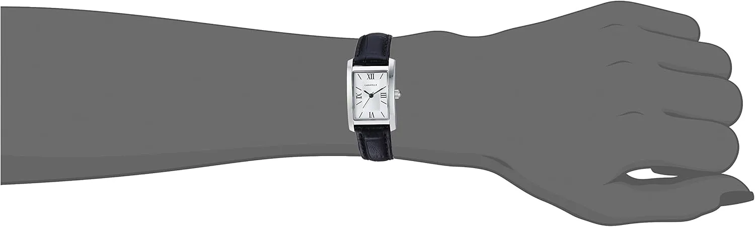 Case, Roman Numeral, Curved Mineral Caravelle by Bulova Ladies' Dress 3-Hand Quartz Watch, maritime Rectangle 
