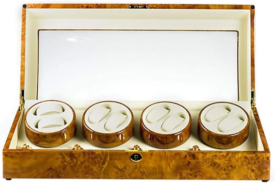 Case Yellow nauseous daytime Watch Winders for Automatic 8 Watches Display Box,Automatic Watch Winder Box Watches Cases Watches Boxes Winders Storage 