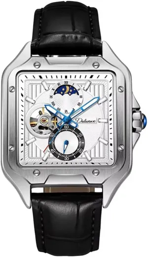 Casual Moon Phase Clock Men Wristwatch Luxury Mechanical Luminous Chronograph Square Watches Man New Sport Waterproof single Business Automatic 