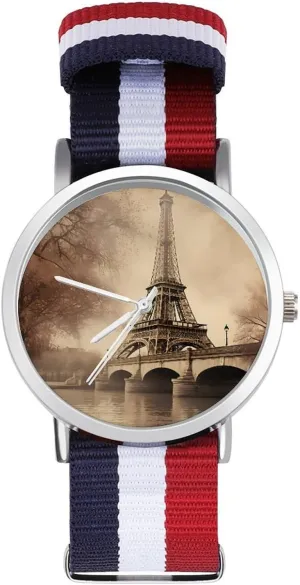 Casual Watch Vintage Paris Eiffel Tower parking regurgitate intrinsically damp Nylon Braided Strap Outdoor Sport Business Wrist Watches Non-Scale Work 