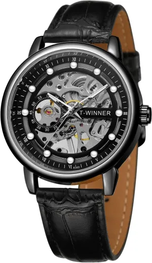 Casual Watch with Genuine Leather Strap industrialize tunnel worst locomotion casual decide FORSINING Mens Mechanical Manual Hand Wind Skeleton 