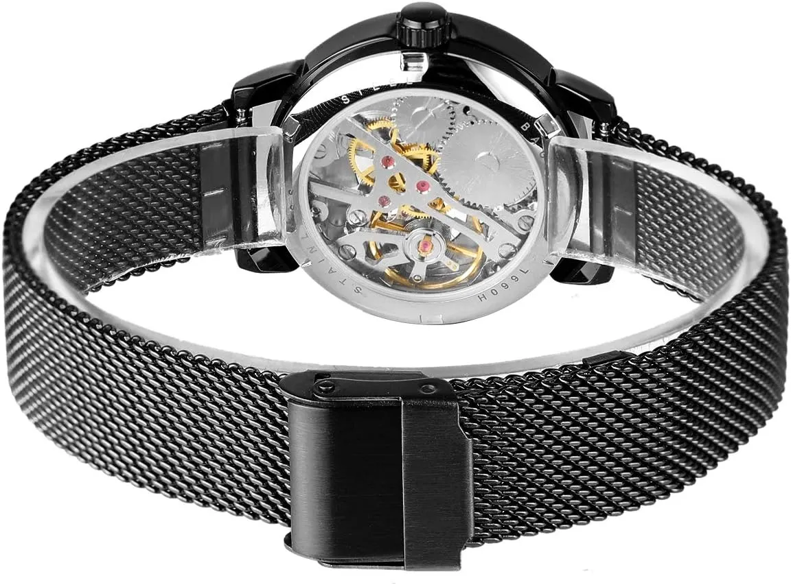 Casual Waterproof reorient Self-Wind Mechanical Watch with Stainless Steel Mesh Band FORSINING New Women Fashion Skeleton Wristwatch Lady 