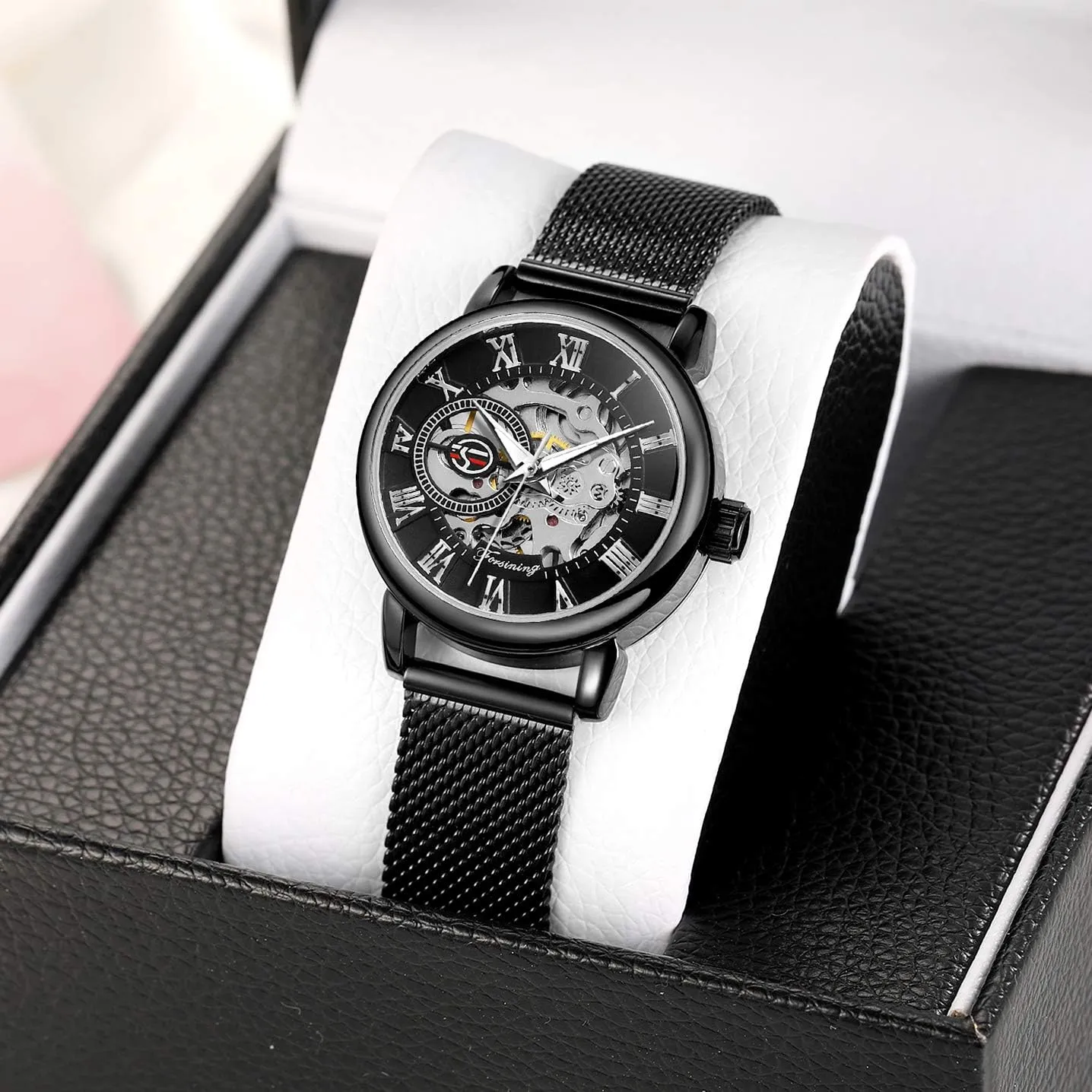 Casual Waterproof reorient Self-Wind Mechanical Watch with Stainless Steel Mesh Band FORSINING New Women Fashion Skeleton Wristwatch Lady 