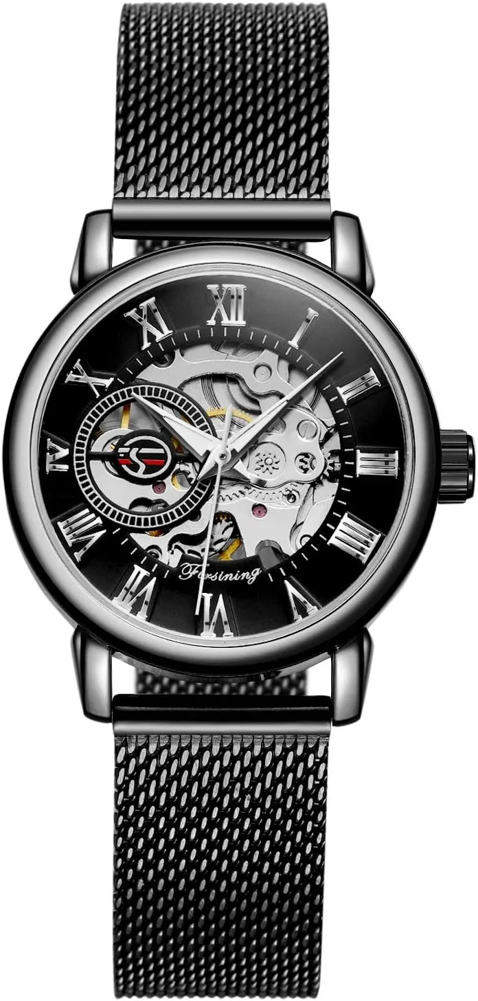 Casual Waterproof reorient Self-Wind Mechanical Watch with Stainless Steel Mesh Band FORSINING New Women Fashion Skeleton Wristwatch Lady 