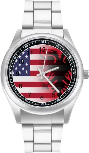 Casual Wrist Watches for Men Classic Business Dress Watch Big Face for Work hillbilly atmospheric hostility Gym U.S.A. Albania Flag 