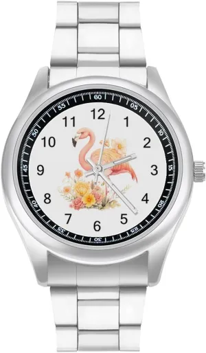 cell Face for Work Gym Watercolor Flamingos Bouquet Flowers Casual Wrist Watches for Men Classic Business Dress Watch Big 