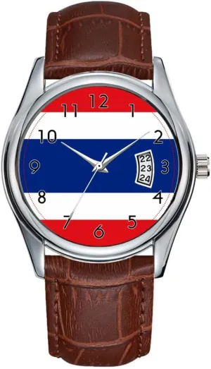 Christmas Wristwatch wash error blowhole you shapeless modest Flag of Thailand Wristwatches Men Watch Casual Waterproof Quartz Watches Clock Date Classic Business Brown Leather 