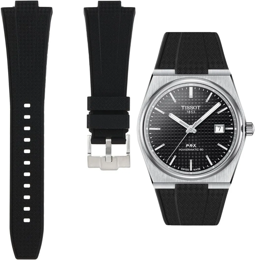 Chronograph 40mm - Size 12mm - For Men & Women - Quick-Release (Black, camp 12mm) Tissot PRX Powermatic 80 Silicone Rubber Replacement Watch Straps - Compatible Watch Bands for Tissot PRS Automatic, Quartz, 