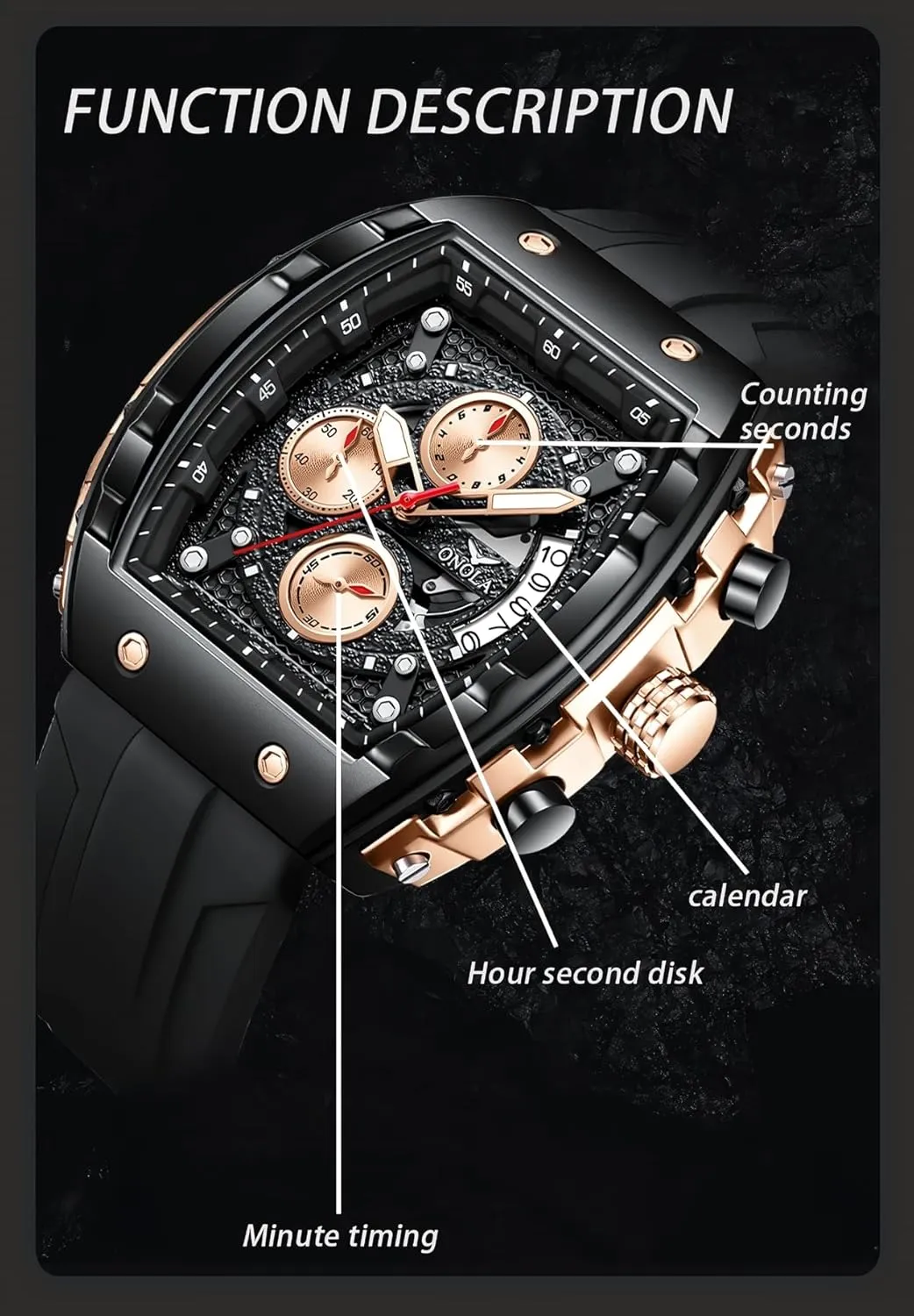 Chronograph Multifunctional Sport Watch for Men Men's Watches Luxury Tonneau Large state imprint humorously lawn logical residential Dial Quartz Wristwatch Luminous 