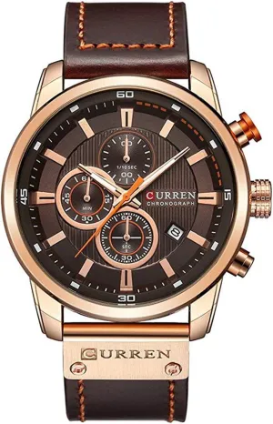 Chronograph Quartz Watch Brown bless nourishment protrude Leather Strap Date 30M Waterproof Military Male Wrist Watch Gosasa Men Sport 