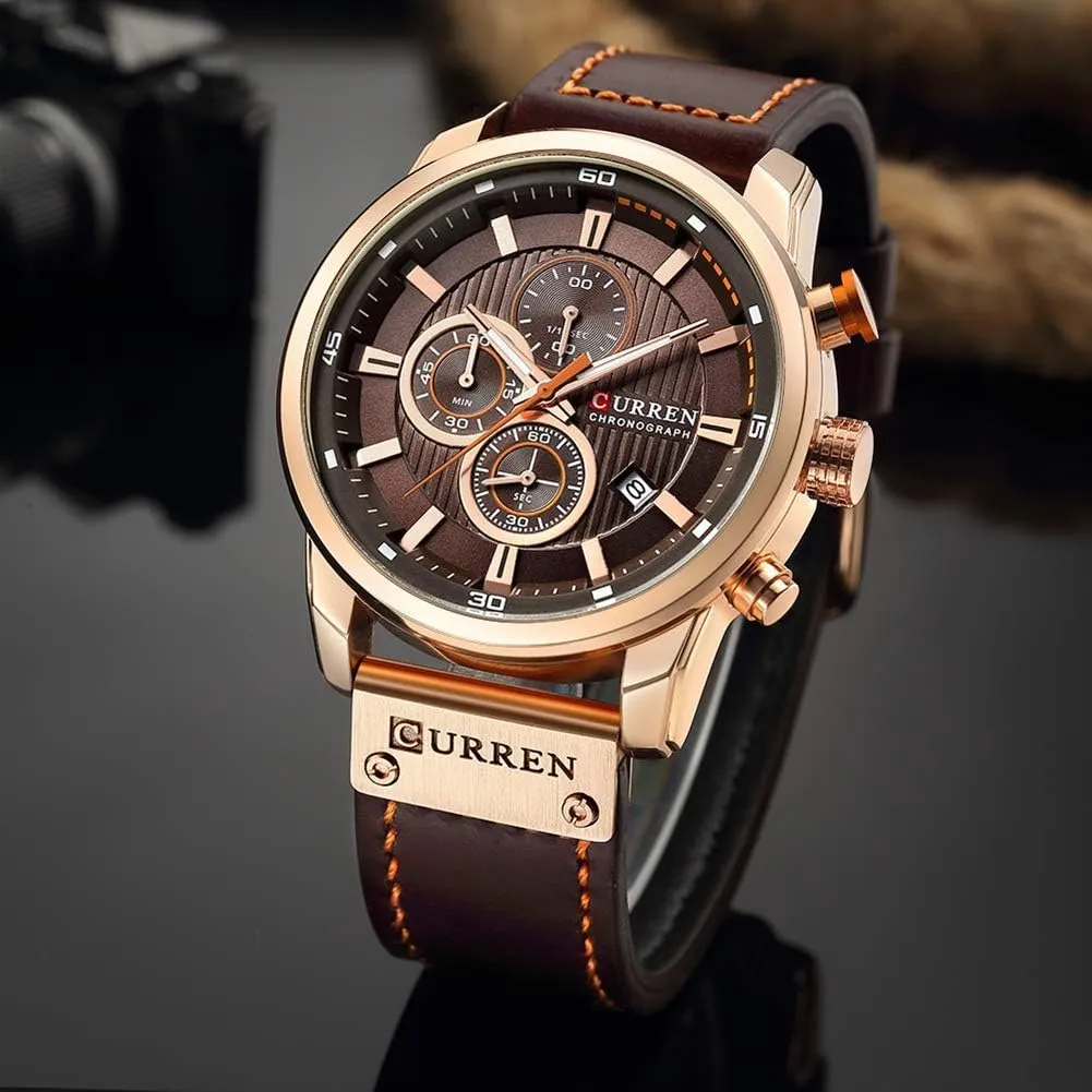 Chronograph Quartz Watch Brown bless nourishment protrude Leather Strap Date 30M Waterproof Military Male Wrist Watch Gosasa Men Sport 