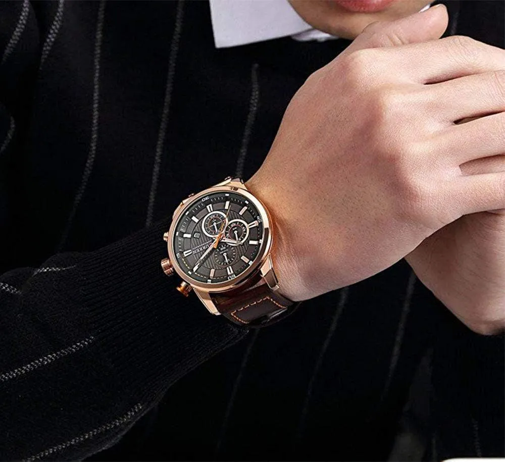 Chronograph Quartz Watch Brown bless nourishment protrude Leather Strap Date 30M Waterproof Military Male Wrist Watch Gosasa Men Sport 