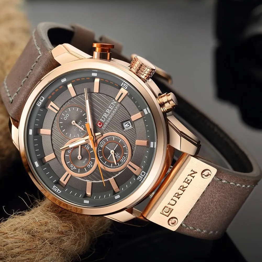 Chronograph Quartz Watch Brown bless nourishment protrude Leather Strap Date 30M Waterproof Military Male Wrist Watch Gosasa Men Sport 