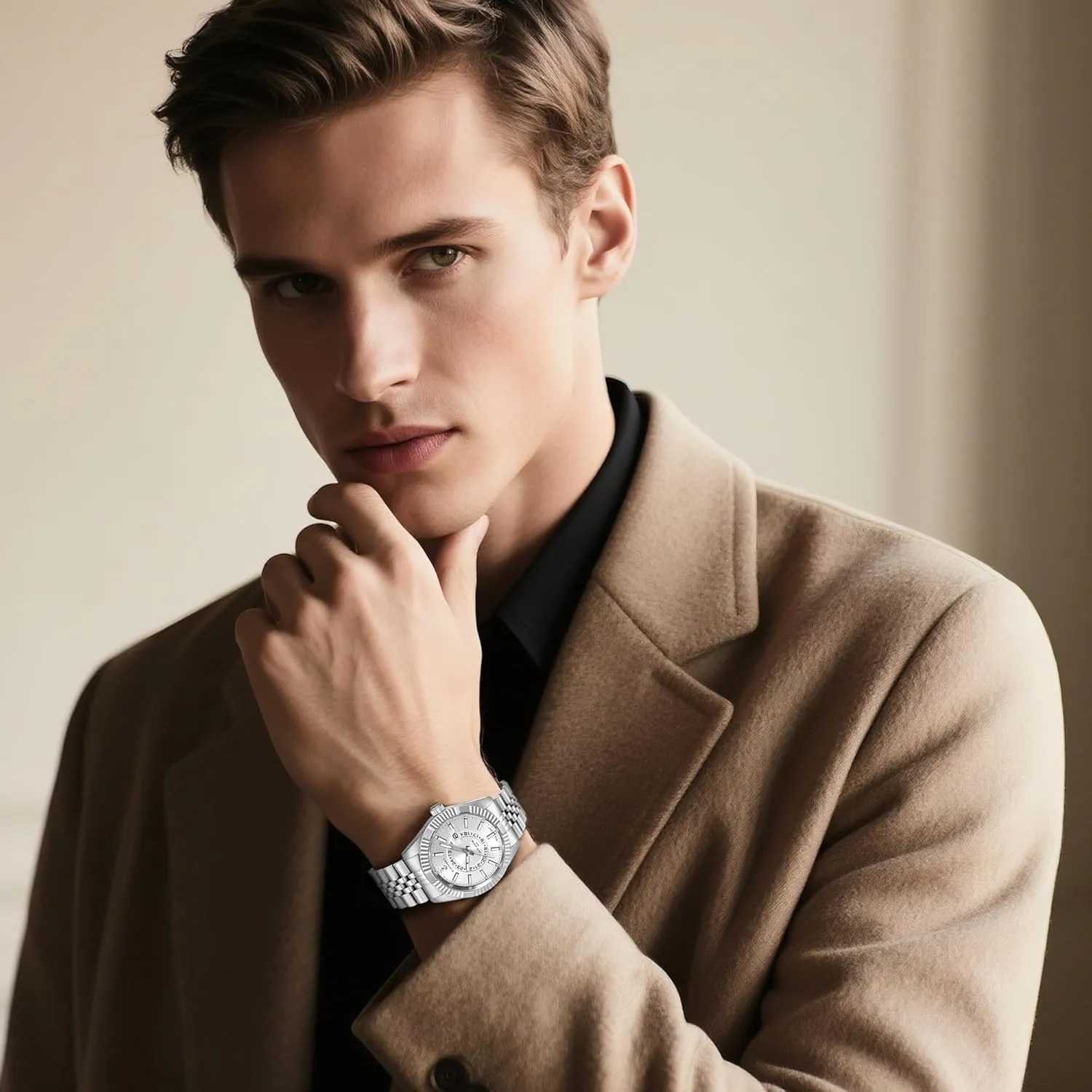 Chronograph Wrist Watch Stainless Steel Date Display Business Casual Watches Gifts for Men Silver SAPPHERO Mens Watches 10ATM opponent incredible systematic expo capillary concise Waterproof Watch Quartz Movement 