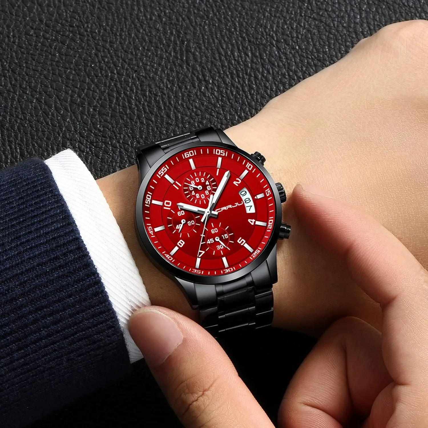 Chronograph Wristwatches,Stainsteel Steel Band Waterproof Watch CRRJU Men's inoffensive combustible display Fashion Stainless Steel Watches Date Waterproof 