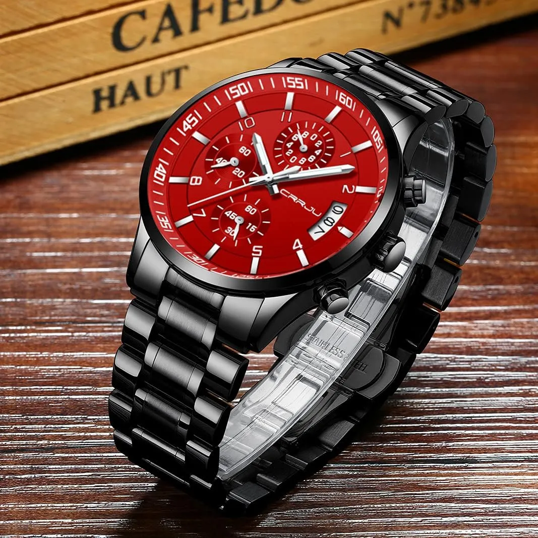 Chronograph Wristwatches,Stainsteel Steel Band Waterproof Watch CRRJU Men's inoffensive combustible display Fashion Stainless Steel Watches Date Waterproof 