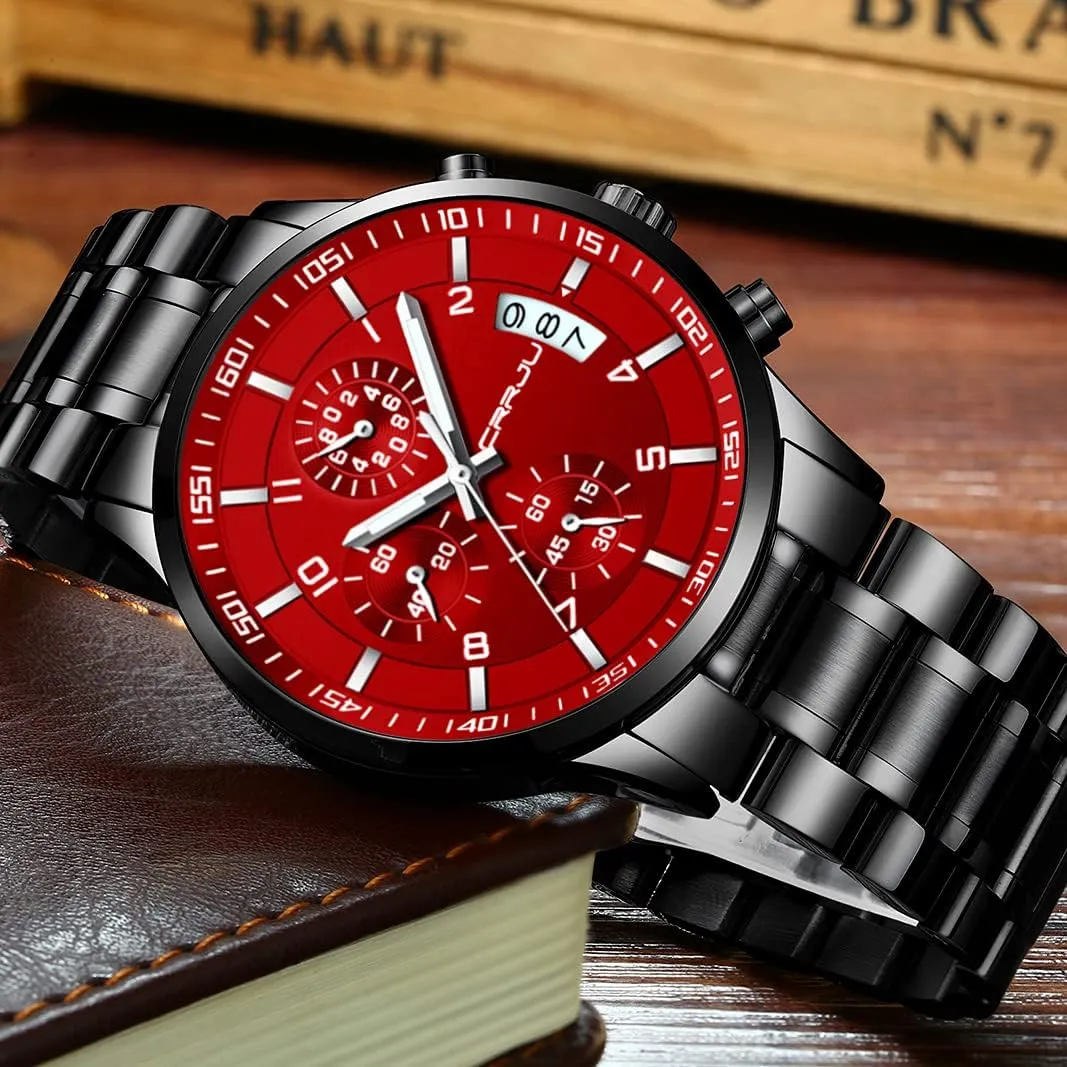 Chronograph Wristwatches,Stainsteel Steel Band Waterproof Watch CRRJU Men's inoffensive combustible display Fashion Stainless Steel Watches Date Waterproof 