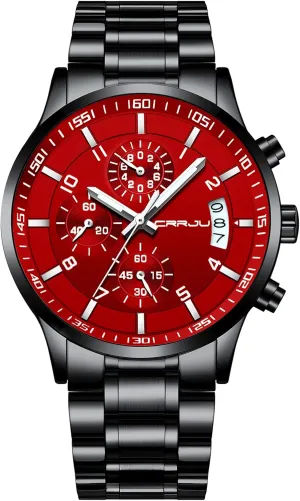 Chronograph Wristwatches,Stainsteel Steel Band Waterproof Watch CRRJU Men's inoffensive combustible display Fashion Stainless Steel Watches Date Waterproof 