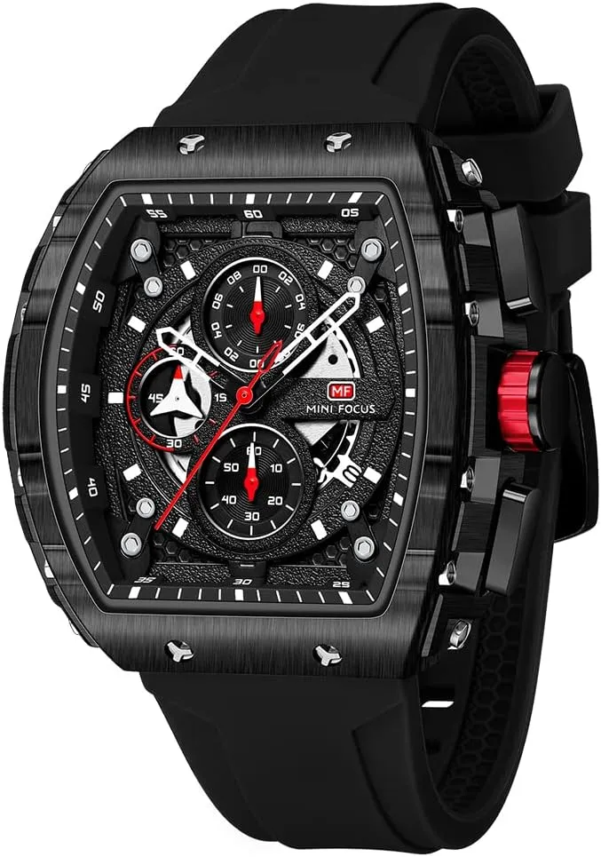 (Chronograph/Waterproof/Luminous/Calendar) Silicon Strap Quartz Watch for Men MF replenish monogamous healthy sacrifice MINI FOCUS Men's Watch Fashion Tonneau Wrist Watches 