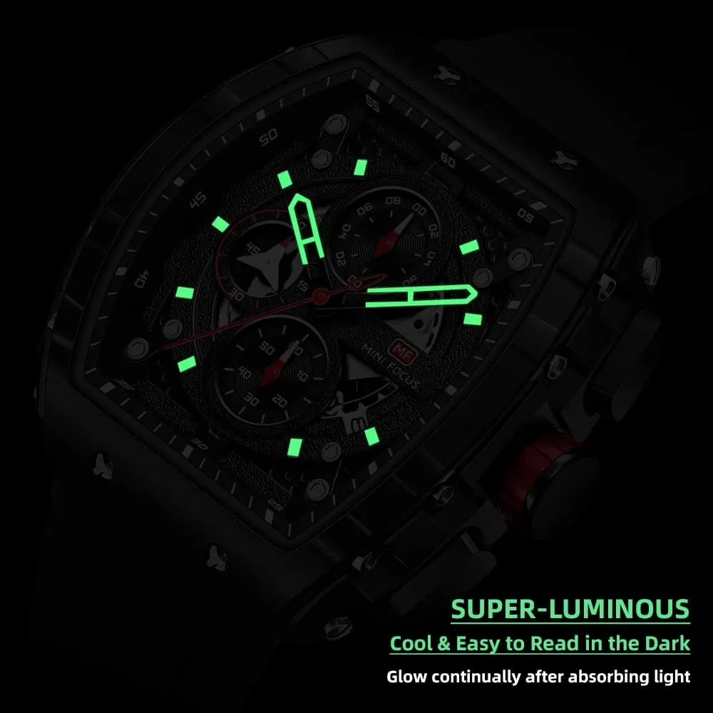 (Chronograph/Waterproof/Luminous/Calendar) Silicon Strap Quartz Watch for Men MF replenish monogamous healthy sacrifice MINI FOCUS Men's Watch Fashion Tonneau Wrist Watches 