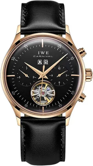 Classic Calendar Date Window 3ATM assume Water Resistant MASTOPSwitzerland Men's Complications Automatic Mechanical Watch with Leather Band Business Stainless Steel Dress Wrist Watch 